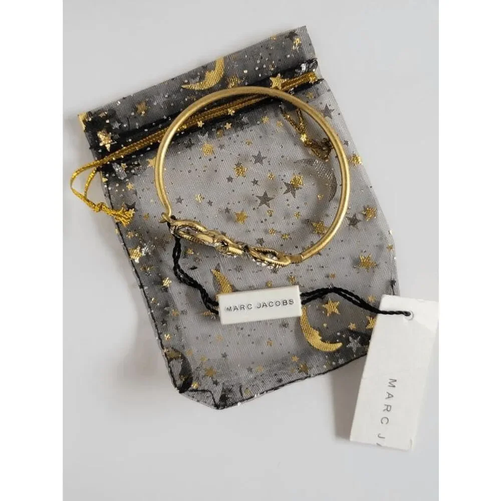 MARC JACOBS Swarovski Crystal Dazzling Bow Gold Hinged Bangle Bracelet NWT